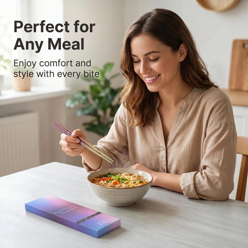 TIAKO 2 Pair Titanium Chopsticks Set (Blue & Pink) |