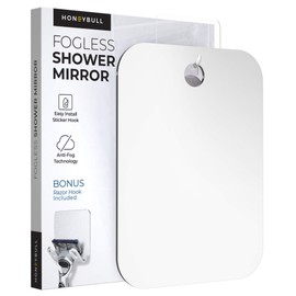 HONEYBULL Shower Mirror Fogless for Shaving - (Large 8x10in) Flat Anti Fog Mirror with Razor Holder for Shower, Mirrors, Shower Accessories, Bathroom Mirror & Accessories, Holds Razors for Men