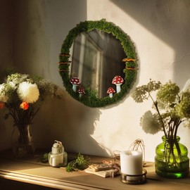 EVOLUX Wall Mirror Mushroom Decor Handmade Moss Round Hanging Mirror Cottage Core Wall Decor Room Decor Aesthetic(11'') Green,70-MGJ