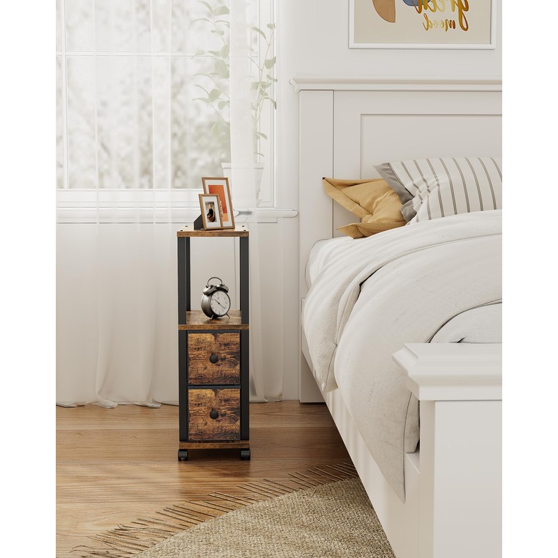 TUTOTAK Small Narrow End Tables, Side Tables with 2 Fabric