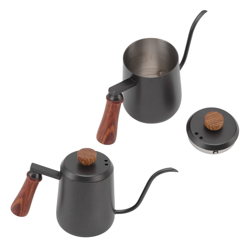 Stainless Steel Coffee Hand Pot with Wooden Handle Long Mouth