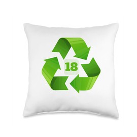 18th Birthday Recycle Number Eco Earth Sustainability Party Throw Pillow