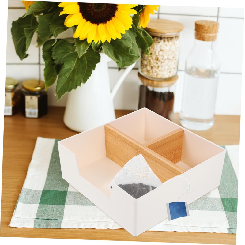 GRIRIW Desktop Tea Bag Storage Box Compartments for Coffee and