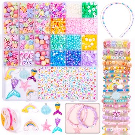 MiuCo Bracelet Making Kit for Kids Girls - Cute Beads for Jewelry Making Kit with Charms - Arts and Crafts for Make Necklaces - Birthday Gifts for Girls Ages 5 6 7 8 9 10 (Kids' Jewelry Making Kits)