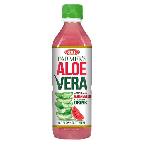 OKF Farmer's Aloe Vera Drink, Watermelon, 16.9 Fluid Ounce (Pack of 12)