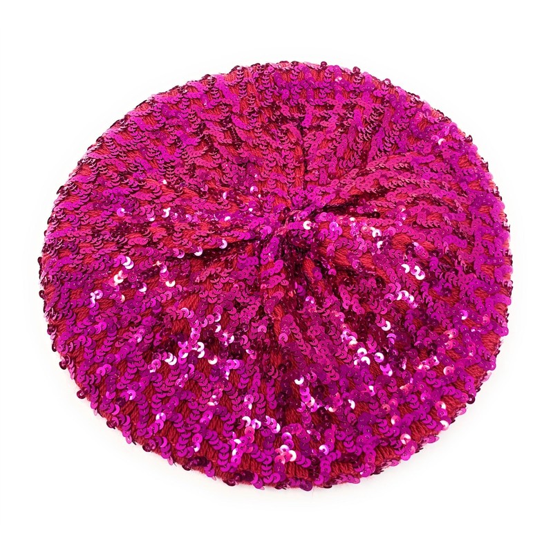 Cadoline Hot Pink Womens Elastic Sequin Polyester Flapper Cap Hat