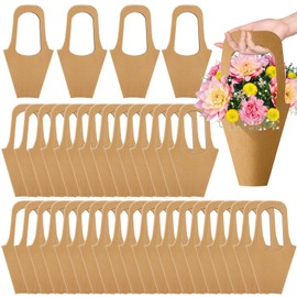 XBPMUC 80 pcs Kraft flower bouquet bags with Handle Bouquet Gift Bags for Valentine's Day, Mother's Day, Parties, Birthdays, Weddings, Baby Shower（14inch）