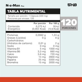 5H8 Nutrition NZ MAX PLUS  120 Capsulas  Enzimas Digestivas  Enzimas Vegetales de Papaya, Pia, Papana y Bromelina  Salud Digestiva  Suplemento...     