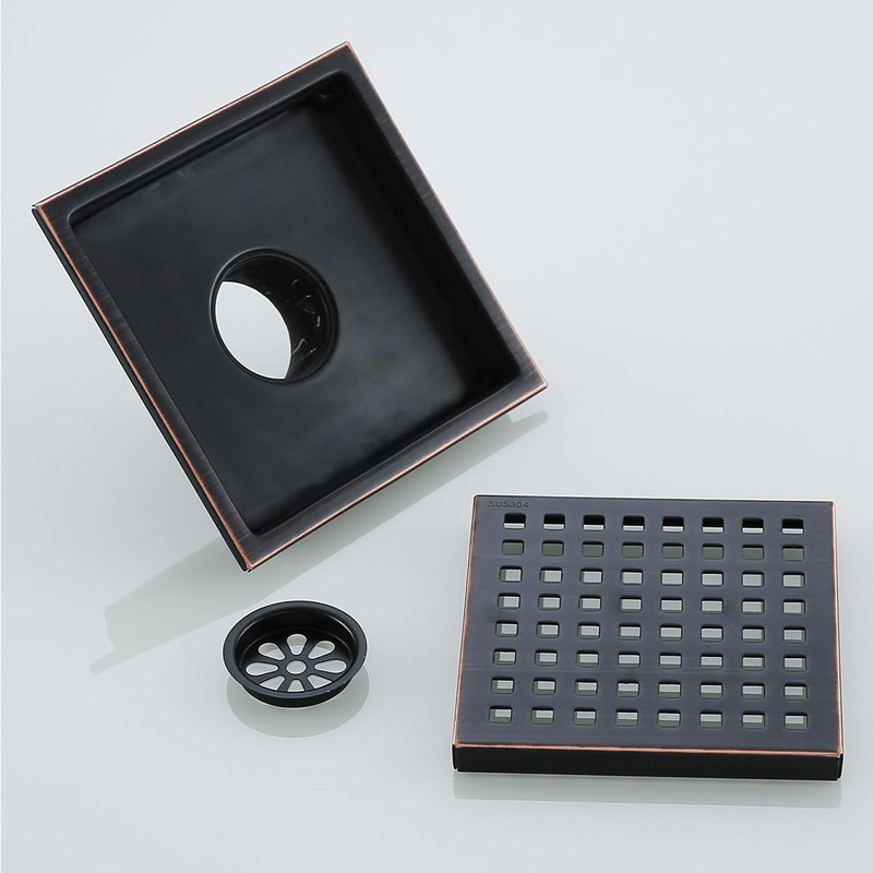 RANDOM Oil Rubbed Bronze Shower Drain Square 6 Inch Shower