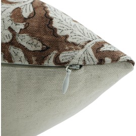 JAVTA Floral Block Print Pillow Covers, 20x20 Inch Duck Canvas Pillowcase for Boho Fall Home Decor Handmade Pillow Cover for Sofa Couch and Bed Neutral Accent Throw Pillow Covers Coffee Brown