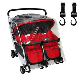 Double Stroller Rain Cover with 2 Buggy Hook, Universal Side by Side Pushchair Waterproof Dust Proof Cover Pram Accessories for Outdoor Travel(Transparent)