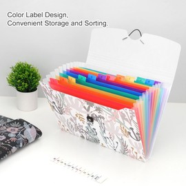 Uquelic 13 Pockets Expanding File Folder with Labels, A4 File Organizer, Floral Printed Accordion Folder, School Office Supplies (Seaweed Print)