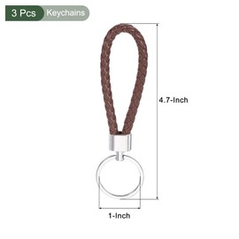 YOKIVE 3 Pcs Braided Leather Keychains with Stainless Steel Key Ring Sleeve, Home PU Keys Ring Woven Decorating Lanyard Straps for Bags Wallets (Light Brown)