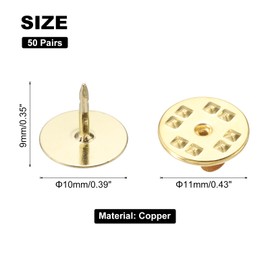 sourcing map 50 Pairs Copper Pin Backs, Butterfly Tie Locking Pin Backs Replacement 11mm x 10mm for Hat Badge Craft Making, Gold Tone