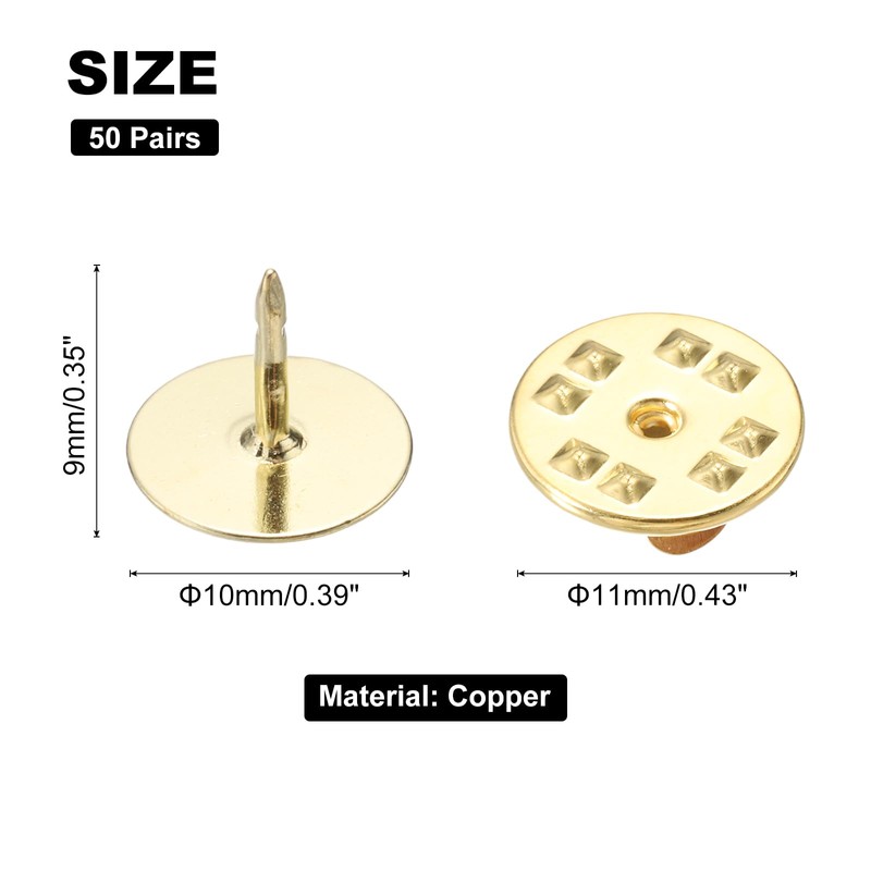 sourcing map 50 Pairs Copper Pin Backs, Butterfly Tie Locking