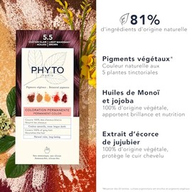 Phyto color - Tinte permanente para el cabello, marrón caoba muy claro 5.5, con pigmentos botánicos, cobertura de cabello 100% gris, sin amoníaco, sin