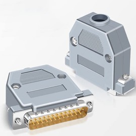 Jienk 5PCS DB25 Male RS232 D-SUB Serial Solder Cup Connectors Kit, Gold Plated Joints RS232 Serial Solder Type Port 25 Pin D Sub Couplers with Plastic Hoods, Strain Relief Grommet and Screws