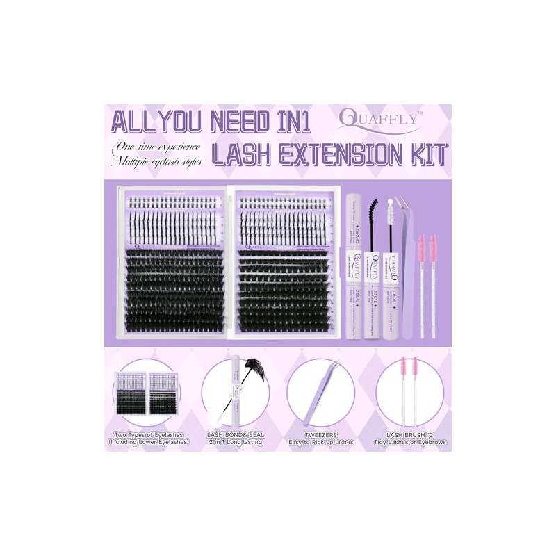 DIY Lash Extension Kit 100D+150D Volume Lash Clusters with Spikes