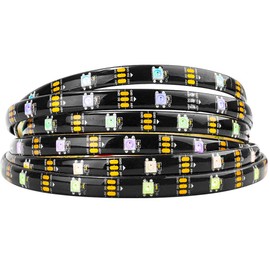 BTF-LIGHTING WS2812B 16.4FT 5m 30 LEDs/Pixels/m Black PCB Individual Addressable 5050SMD LED Full Color led Pixel Strip Dream Color IP65 Waterproof DC5V for Indoor Lighting