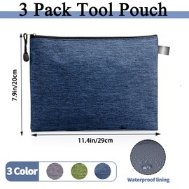 Giloner Tool Pouches With Zipper 3 Pack Waterproof Small Tool Bag, Practical Zippered Pouch Suitable For Organizing And Storing Tools, Gadgets, Cosmetics, Travel Accessories.