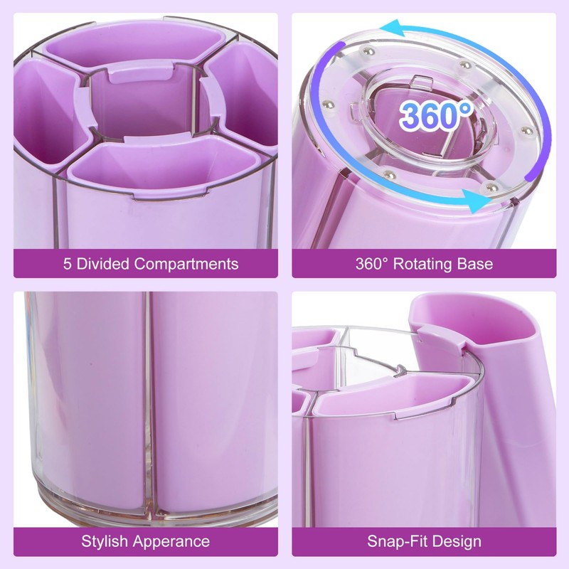 Comix 360° Rotating Pen Holder for Desk, Purple Pencil Holder