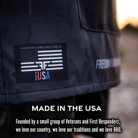 Freedom Flames BBQ Grill Apron | Made in the USA Kitchen Apron For Men with Pockets | Grilling Accessory for Use With Barbecue, Meat Smoker, & Kitchen Patriotic Accessories (Black Camo)