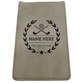 Golf Scorecard Holder (10 Fun Options) Add Golfers Name & Year! | Grey or Brown Leather | Perfect Golf Gift | Fathers Day, Birthday Present (THE GOLF FATHER, Grey)
