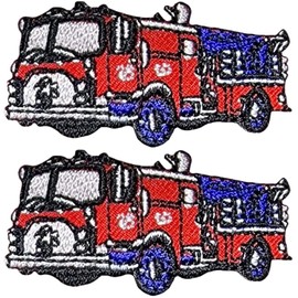 Ranger Return Set 2 of Small Cute Mini Firefighter Car Fire Truck Rescue Costume Kids Sign Badge Tiny Decal Decorative Repair DIY Applique Sew Iron on Embroidered Patches - Red (FIRE-TRUCK-RD01-MINI2)