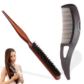 THXFUNAREA Dandruff Comb + Sleek Bun Brush, Boar Bristle Brush, Teasing Hair Brush Tail Comb, Hair Brushes with Boar Bristles, Comb for Clean Scalp