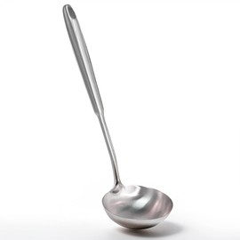 Newness Soup Ladle, 13.7" 304 Stainless Steel Kitchen Soup Ladle - [Rustproof, Heat Resistance, Durable] Comfort Grid Soup Spoon with Long Handle and Ample Bowl Capacity - Heavy-Duty Metal Ladle