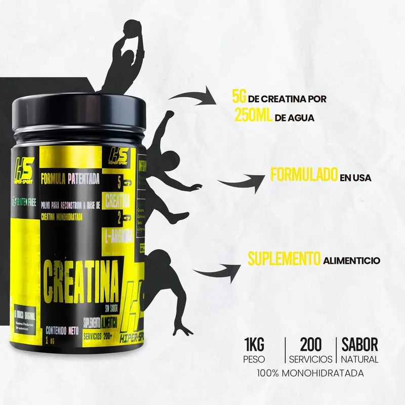 Creatina Monohidratada Hs 1kg 200 Servicios Hiper Sports Dro