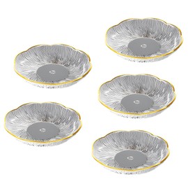 Fkereg Set of 5 Appetizer Plates with Gold Rim 6 Inch, Small Dessert Lunch Salad Plates, Reusable Plastic Party Cocktail Plates, Pinch Bowls for Cooking Prep, Side Dish Serving for Dinner, White