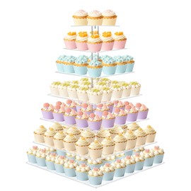 weddingwish Cupcake Stand, 7 Tier Square Cupcake Stand for 160 Cupcakes, Acrylic Cupcake Tower Stand, Large Cupcake Display Stands, Tiered Cupcake Holder Stand for Birthday, Party, Baby Shower