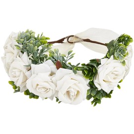 GORGECRAFT Dog Flower Collar Wedding White Floral Headband Adjustable Flower Crown Attire Wreath Bow for Female Women Pets Cats Dog Costumes Valentine's Day Party Festivals Photo Props 20 x 21cm