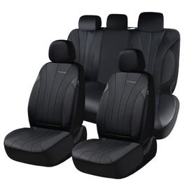 Coverado Car Seat Covers Full Set, Automotive Front and Rear Seat Covers, Leather Car Seat Covers Full Set 5 Pieces, Airbag-Compatible, Spill-Proof Design, Black Seat Covers for SUV Sedan Truck