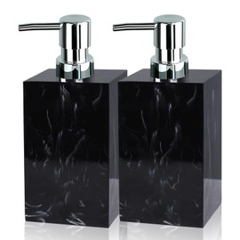 2 Pack Marble Look Hand Soap Dispenser, 14 oz Countertop Hand Lotion Pump Bottles, Lotion Container, Refillable Liquid Hand Soap Jar, Resin Shower Dispensers for Bathroom, Kitchen (Black)