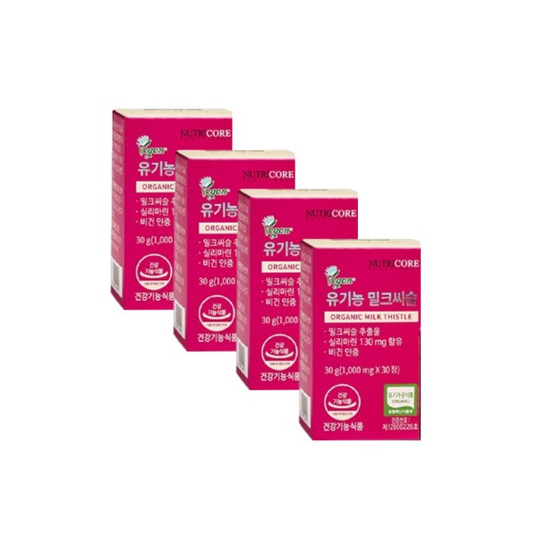 Nutricore Organic Milk Thistle 30 tablets, 4 boxes (4 months supply, 120 tablets) / 뉴트리코어 유기농 밀크씨슬 30정 4박스(4개월분, 120정)