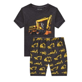 Family Feeling Baby Boys Excavator Pajamas Short Sets 100% Cotton Grey Infant Kid 18-24