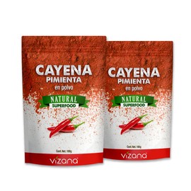 VIZANA NUTRITION | Pimienta de Cayena Natural en Polvo 200g por Pack (Pack-2 Bolsas de 100g)