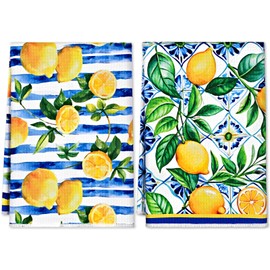 Homlouue 2 Pack Lemon Kitchen Hand Towels, Decorative Kitchen Towels 17x26 Inch, Kitchen Towels Dish Towels, Yellow Lemon Geometry Towels for Home Kitchen Bathroom Drying Seasonal Decoration