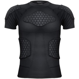 Zicac Men's Sports Shock Rash Guard Compression Padded Shirt Soccer Basketball Protective Gear Chest Rib Guards