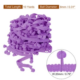 uxcell 10 Yards Pom Pom Ball Fringe Trim, Ribbon Sewing Accessory DIY Crafts for Home Curtain Clothes Pillow Decoration (8mm, Purple)