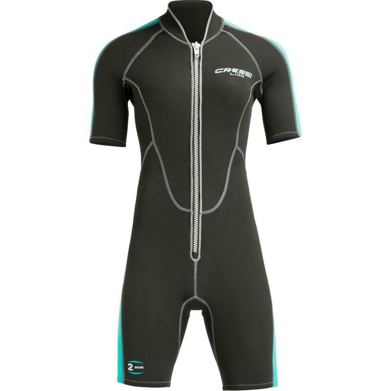 Cressi Lido 2 mm Lady Short Sleeves Short Wetsuits, Black/Aquamarine,