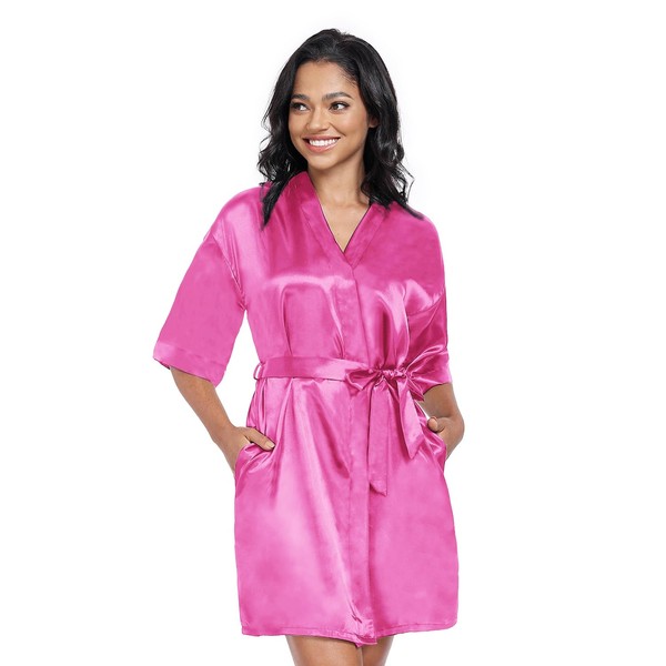 Polar Rabbit Women Short Satin Robes Lightweight Silky Sleepwear V-Neck