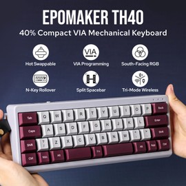 EPOMAKER TH40 40% Layout QMK/VIA Wireless Mechanical Keyboard, Hot Swappable, Bluetooth/2.4GHz/USB-C, 44 Keys Gasket Mount, RGB Backlit (Purple, Flamingo Switch)