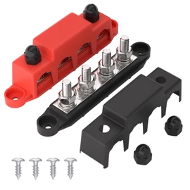 APIELE Bus Bar 12V 250A Power Distribution Block with Cover, 4 x 3/8" Studs Battery Terminal Block for Marine, Automotive, RV, Solar Wiring (M10)