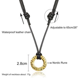 RWQIAN Mens Viking Necklace Gold Norse Rune Pendant with Leather Rope Chain Nordic Amulet Necklace Jewellery Viking Gift for Men