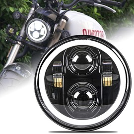 Motikvans 5.75 Inch LED Motorcycle Headlight with White DRL Hi/Lo Switching Motorcycle Headlight for Harley Davidson Sportster 883nfxsbxl1200x xl1200n Round Headlight (Ring-DRL)