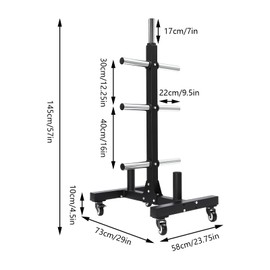 Dumbbell Rack Tree, Heavy Duty Vertical Plate Rack with Wheels, 1102lbs Capacity, 6 Weight Plate Storage Posts and 2 Barbell Holders, Black Steel Gym Storage for Home and Commercial Use