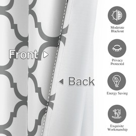 Melodieux Moroccan Fashion Thermal Insulated Room Darkening Blackout Grommet Curtains for Living Room, 42 by 84 Inch, Off White/Grey (2 Panels)